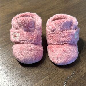UGG Pink Plush Slippers with Rolled Cuff